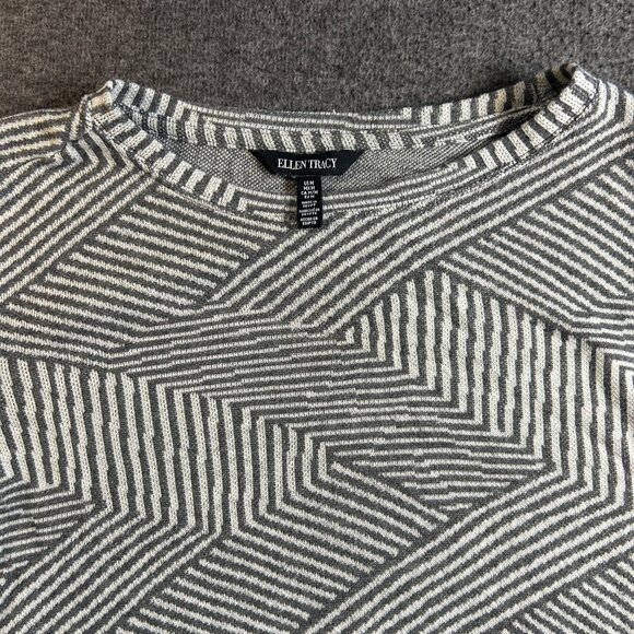 Ellen Tracy Gray/White Striped Pullover LS‎ Sweater Top, Size M - Picture 2 of 11
